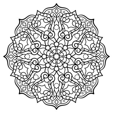 Mandala. Kına, dövme ve süslemeler için doğu dairesel desen. Boyama kitabı sayfası. Vektör illüstrasyonu.