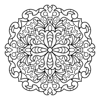 Mandala. Kına, dövme ve süslemeler için doğu dairesel desen. Boyama kitabı sayfası. Vektör illüstrasyonu.