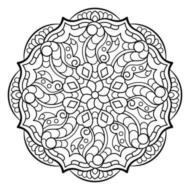 Mandala. Kına, dövme ve süslemeler için doğu dairesel desen. Boyama kitabı sayfası. Vektör illüstrasyonu.