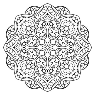 Mandala. Kına, dövme ve süslemeler için doğu dairesel desen. Boyama kitabı sayfası. Vektör illüstrasyonu.