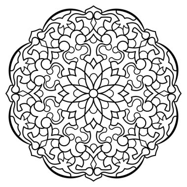 Mandala. Kına, dövme ve süslemeler için doğu dairesel desen. Boyama kitabı sayfası. Vektör illüstrasyonu.