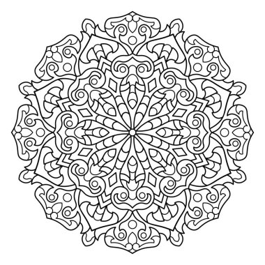 Mandala. Kına, dövme ve süslemeler için doğu dairesel desen. Boyama kitabı sayfası. Vektör illüstrasyonu.