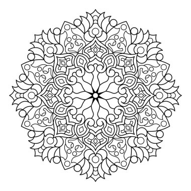 Mandala. Kına, dövme ve süslemeler için doğu dairesel desen. Boyama kitabı sayfası. Vektör illüstrasyonu.