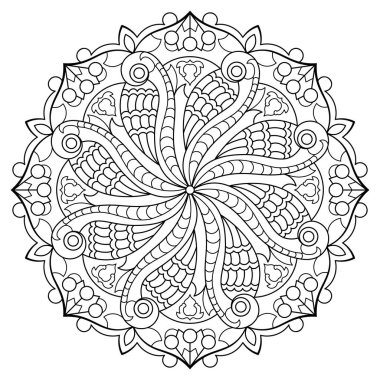 Mandala. Kına, dövme ve süslemeler için doğu dairesel desen. Boyama kitabı sayfası. Vektör illüstrasyonu.
