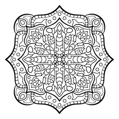 Mandala. Kına, dövme ve süslemeler için doğu dairesel desen. Boyama kitabı sayfası. Vektör illüstrasyonu.