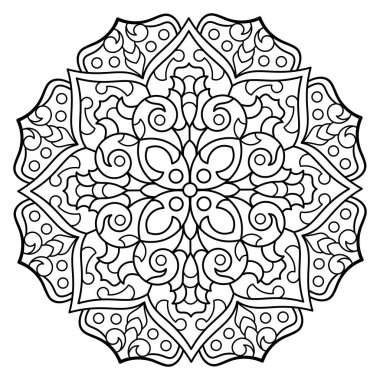 Mandala. Kına, dövme ve süslemeler için doğu dairesel desen. Boyama kitabı sayfası. Vektör illüstrasyonu.