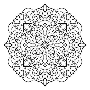 Mandala. Kına, dövme ve süslemeler için doğu dairesel desen. Boyama kitabı sayfası. Vektör illüstrasyonu.