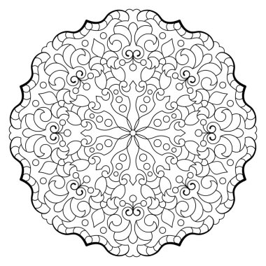 Mandala. Kına, dövme ve süslemeler için doğu dairesel desen. Boyama kitabı sayfası. Vektör illüstrasyonu.