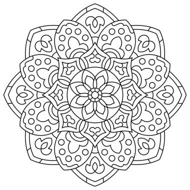 Mandala. Kına, dövme ve süslemeler için doğu dairesel desen. Boyama kitabı sayfası. Vektör illüstrasyonu.