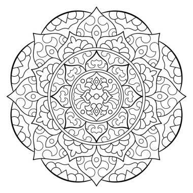 Mandala. Kına, dövme ve süslemeler için doğu dairesel desen. Boyama kitabı sayfası. Vektör illüstrasyonu.
