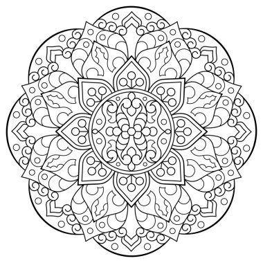 Mandala. Kına, dövme ve süslemeler için doğu dairesel desen. Boyama kitabı sayfası. Vektör illüstrasyonu.