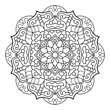 Mandala. Kına, dövme ve süslemeler için doğu dairesel desen. Boyama kitabı sayfası. Vektör illüstrasyonu.