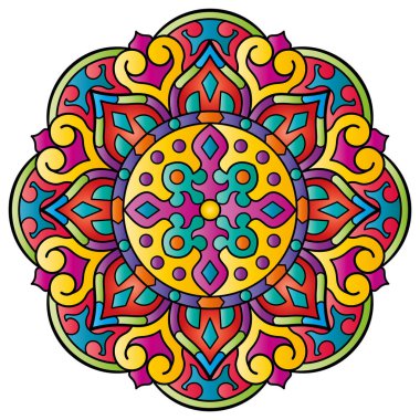 Mandala. Etnik yuvarlak süs. Boyama kitabı kapağı elementi. Vektör illüstrasyonu.