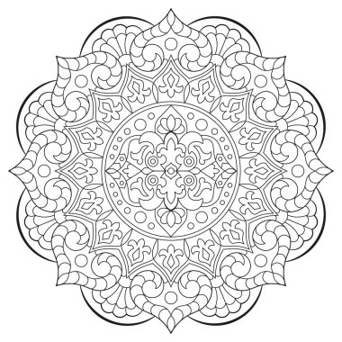 Mandala. Kına, dövme ve süslemeler için doğu dairesel desen. Boyama kitabı sayfası. Vektör illüstrasyonu.