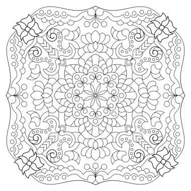 Mandala. Kına, dövme ve süslemeler için doğu dairesel desen. Boyama kitabı sayfası. Vektör illüstrasyonu.