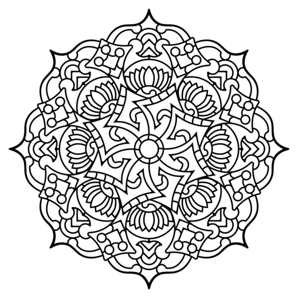 Mandala. Kına, dövme ve süslemeler için doğu dairesel desen. Boyama kitabı sayfası. Vektör illüstrasyonu.