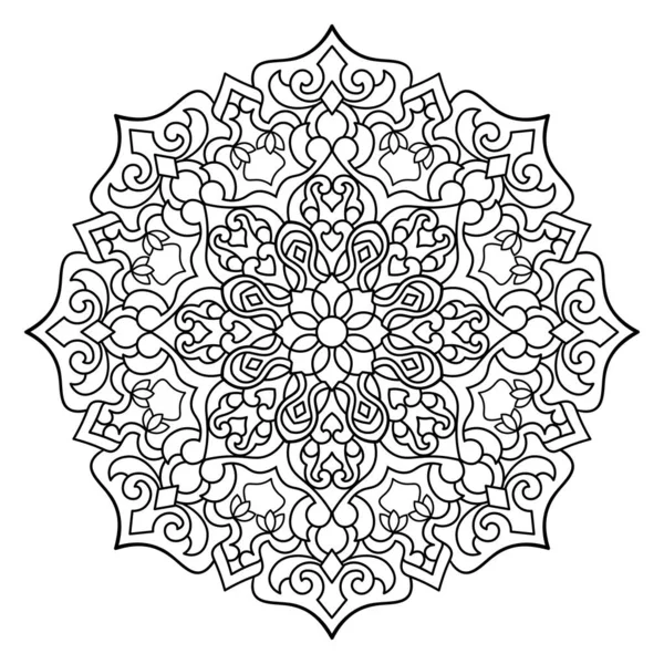 Mandala. Kına, dövme ve süslemeler için doğu dairesel desen. Boyama kitabı sayfası. Vektör illüstrasyonu.