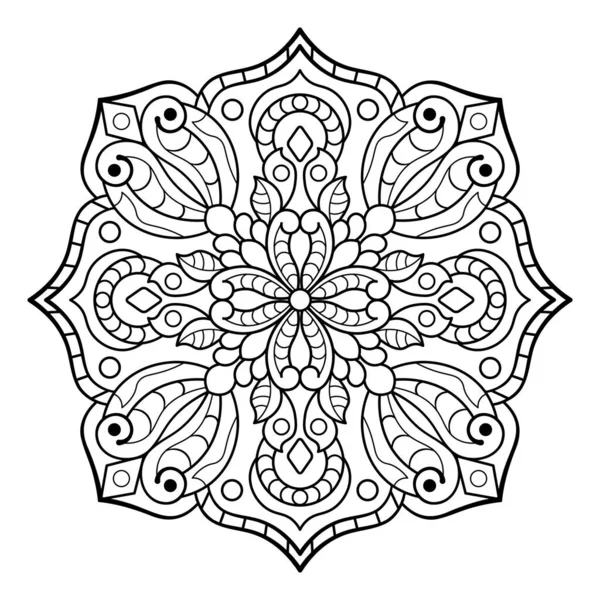 Mandala. Kına, dövme ve süslemeler için doğu dairesel desen. Boyama kitabı sayfası. Vektör illüstrasyonu.