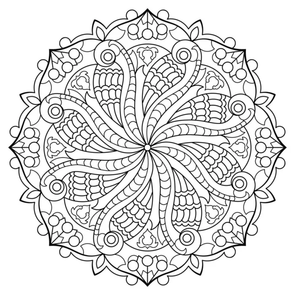 Mandala. Kına, dövme ve süslemeler için doğu dairesel desen. Boyama kitabı sayfası. Vektör illüstrasyonu.