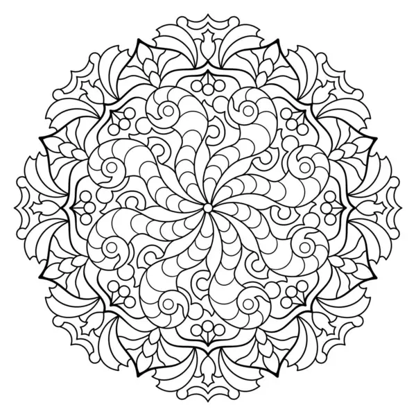 Mandala. Kına, dövme ve süslemeler için doğu dairesel desen. Boyama kitabı sayfası. Vektör illüstrasyonu.