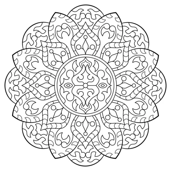 Mandala. Kına, dövme ve süslemeler için doğu dairesel desen. Boyama kitabı sayfası. Vektör illüstrasyonu.