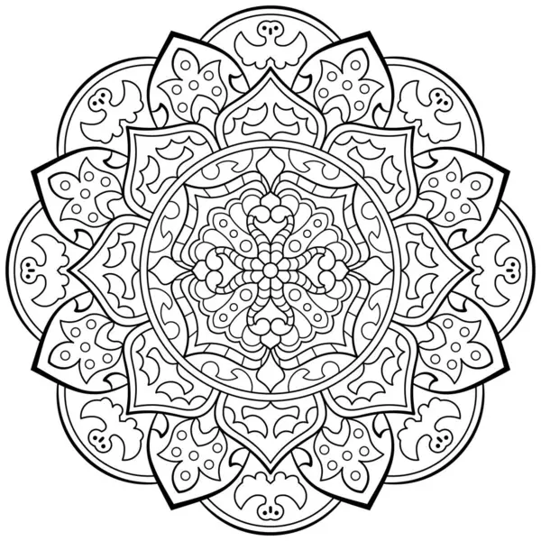 Mandala. Kına, dövme ve süslemeler için doğu dairesel desen. Boyama kitabı sayfası. Vektör illüstrasyonu.