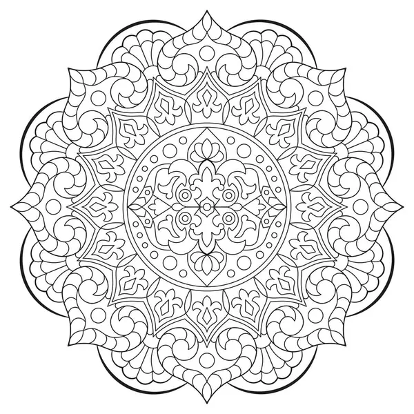 Mandala. Kına, dövme ve süslemeler için doğu dairesel desen. Boyama kitabı sayfası. Vektör illüstrasyonu.