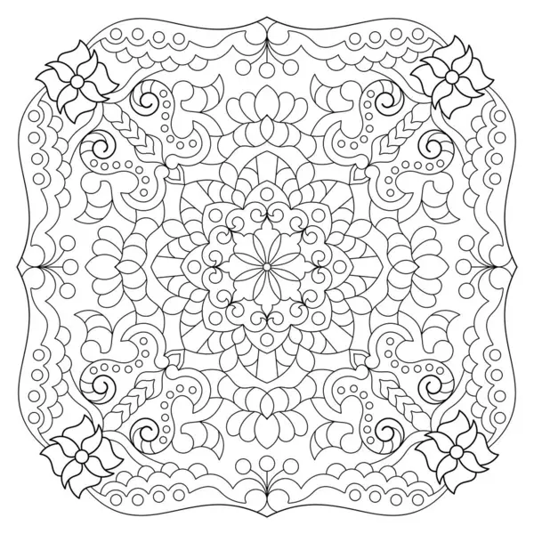 Mandala. Kına, dövme ve süslemeler için doğu dairesel desen. Boyama kitabı sayfası. Vektör illüstrasyonu.