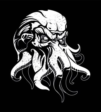 Derin yaratıklar tanrı Cthulhu baskı illüstrasyonu