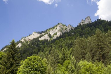 Dağlar üç kron (Trzy Korony) Lehçe Pieniny olduğunu. Milli parkta Pieniny. Dağlar ve manzara Dunajec yukarıda.
