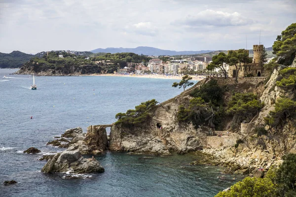 Hermosa Playa Ciudad Costa Lloret Mar Playas Arenosas Rocosas Catalanas — Foto de Stock