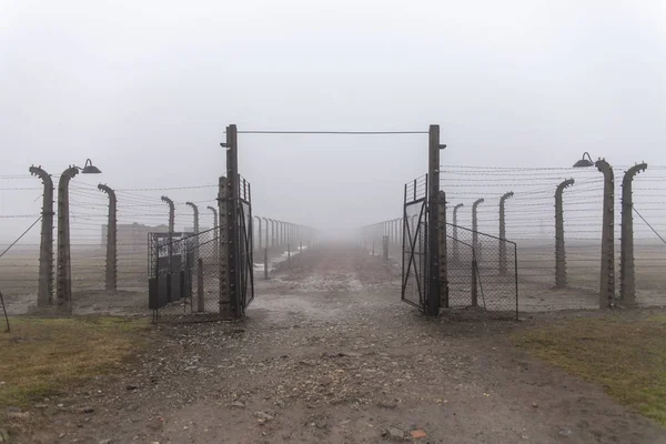 Oswiecim Аушвіц Біркенау Польща Лютого 2019 Аушвіц Біркенау Внутрішні Ворота — стокове фото