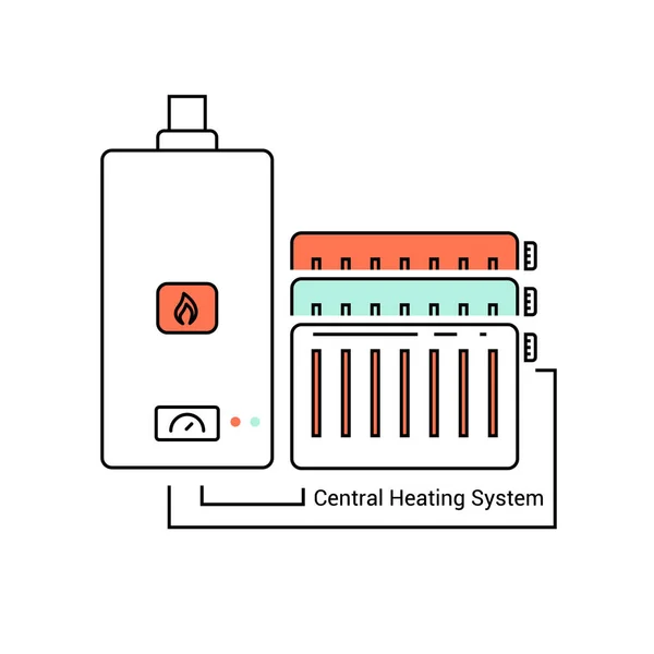 A caldeira e os radiadores ligados através dos tubos . — Vetor de Stock