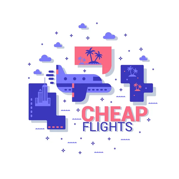 便宜的航班 旅行的概念 矢量平 — 图库矢量图片