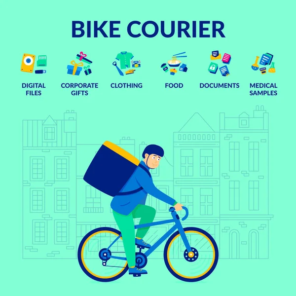 Bike Courier. Ciclism familiarizat cu layout City — Vector de stoc