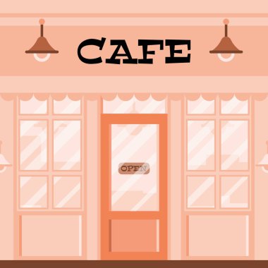 Pembe kafe cephe. Restraunt pencere durum. 