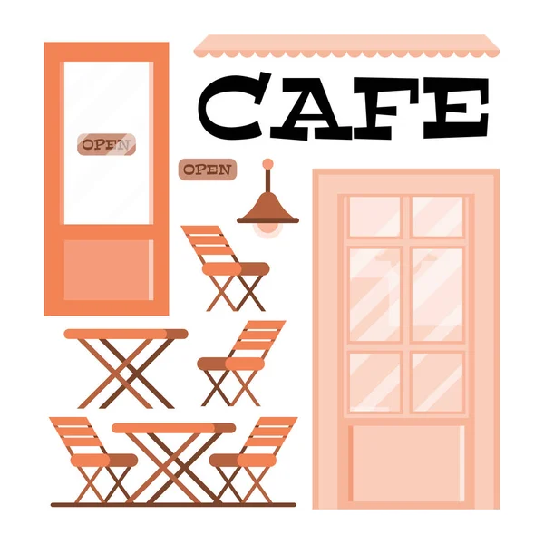 Flat Vector Illustration Wooden Interior Elements an Urban Cafe. — Stock Vector