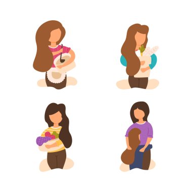 Vektör düz annemin içişleri seti.