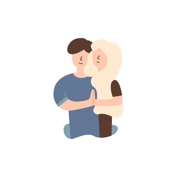 Vettoriale piatto ragazzo abbracciare fidanzata tenendo per mano . — Vettoriale Stock