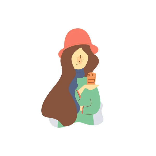Vector Flat Cartoon femme en chapeau rouge tenant la pilule . — Image vectorielle