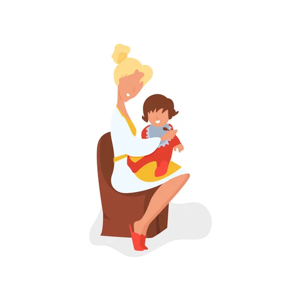 Vektor Wohnung Illustration Mutter füttert Baby. — kostenloses Stockfoto