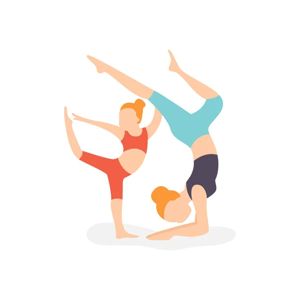 Vector flat illustration mom and daughter fitness. — Free Stock Photo