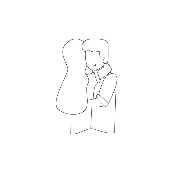 Línea vectorial relación romántica chico abrazo esposa — Vector de stock