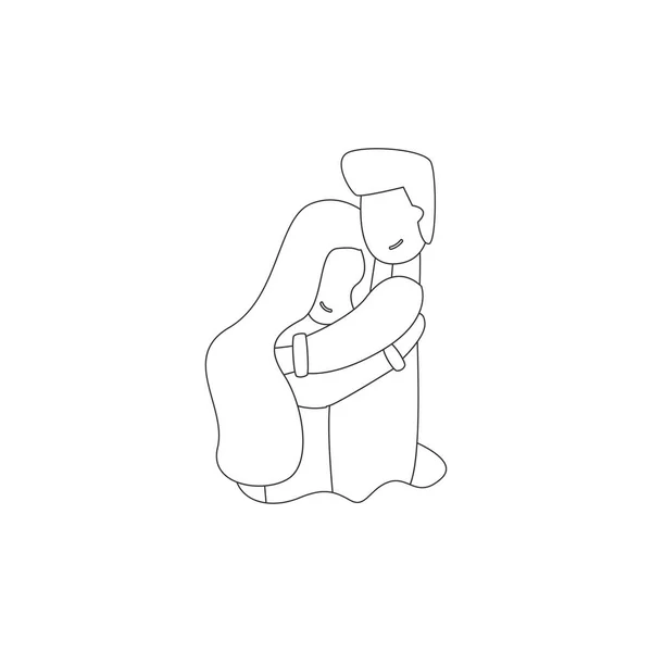 Línea vectorial relación romántica chico abrazo esposa — Vector de stock