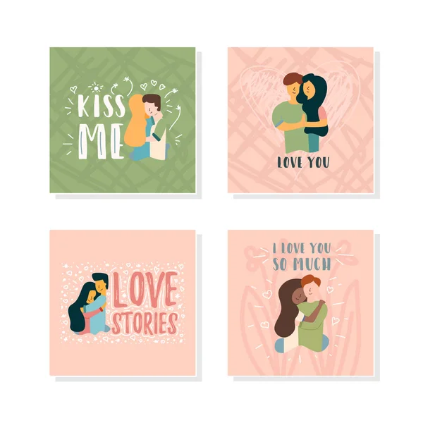 Vector flat banner set guy hugging a girl Husband