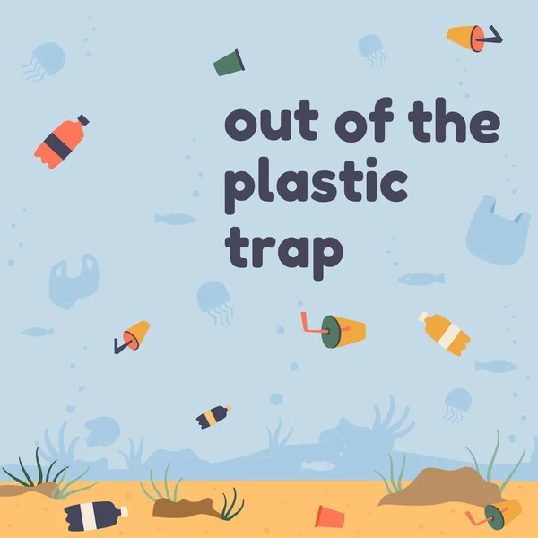 Ocean pollution plastic litter vector illustration. — Free Stock Photo