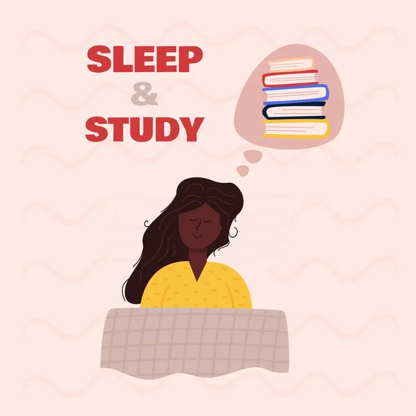 Banner dormir y estudiar imagen chica. dibujos animados plana — Foto de stock gratis