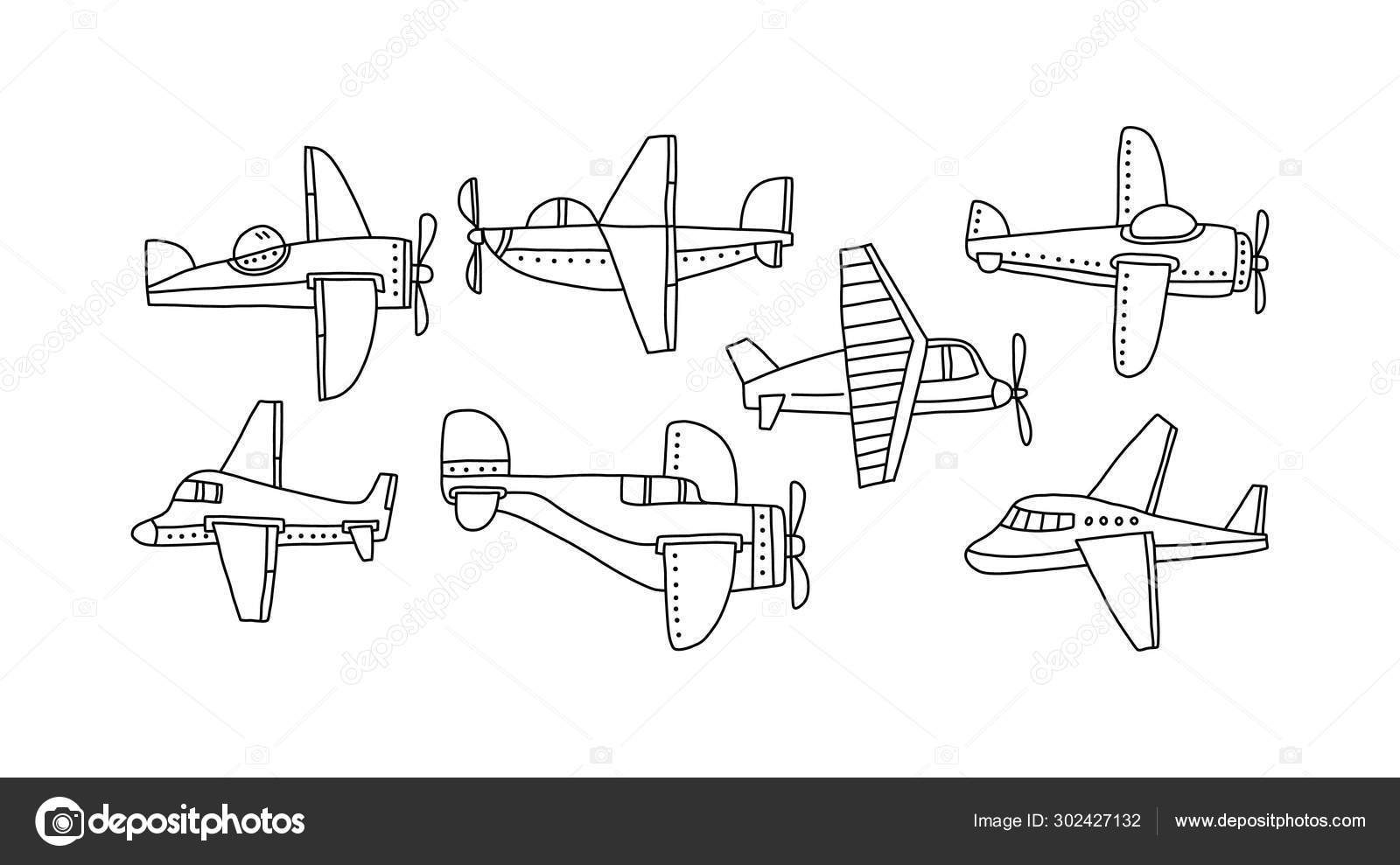 情報チラシセット手描き飛行機 漫画 ストックベクター C Symkin