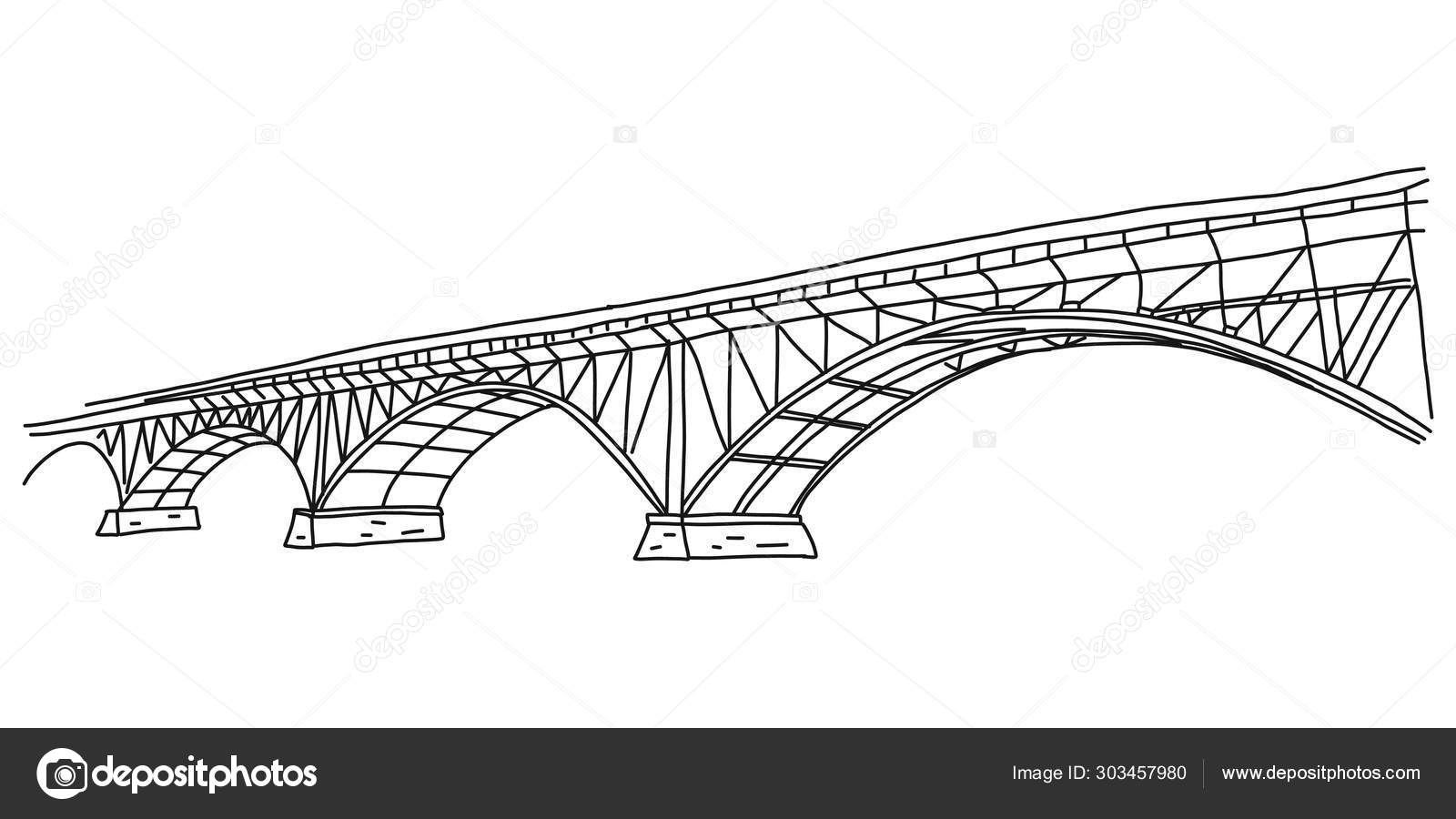 Stock Art Drawing of the Stone Arch Bridge, Minneapolis