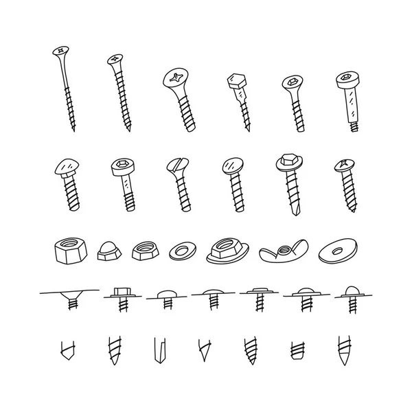 螺母螺栓绘制螺钉手草图 — 图库矢量图片